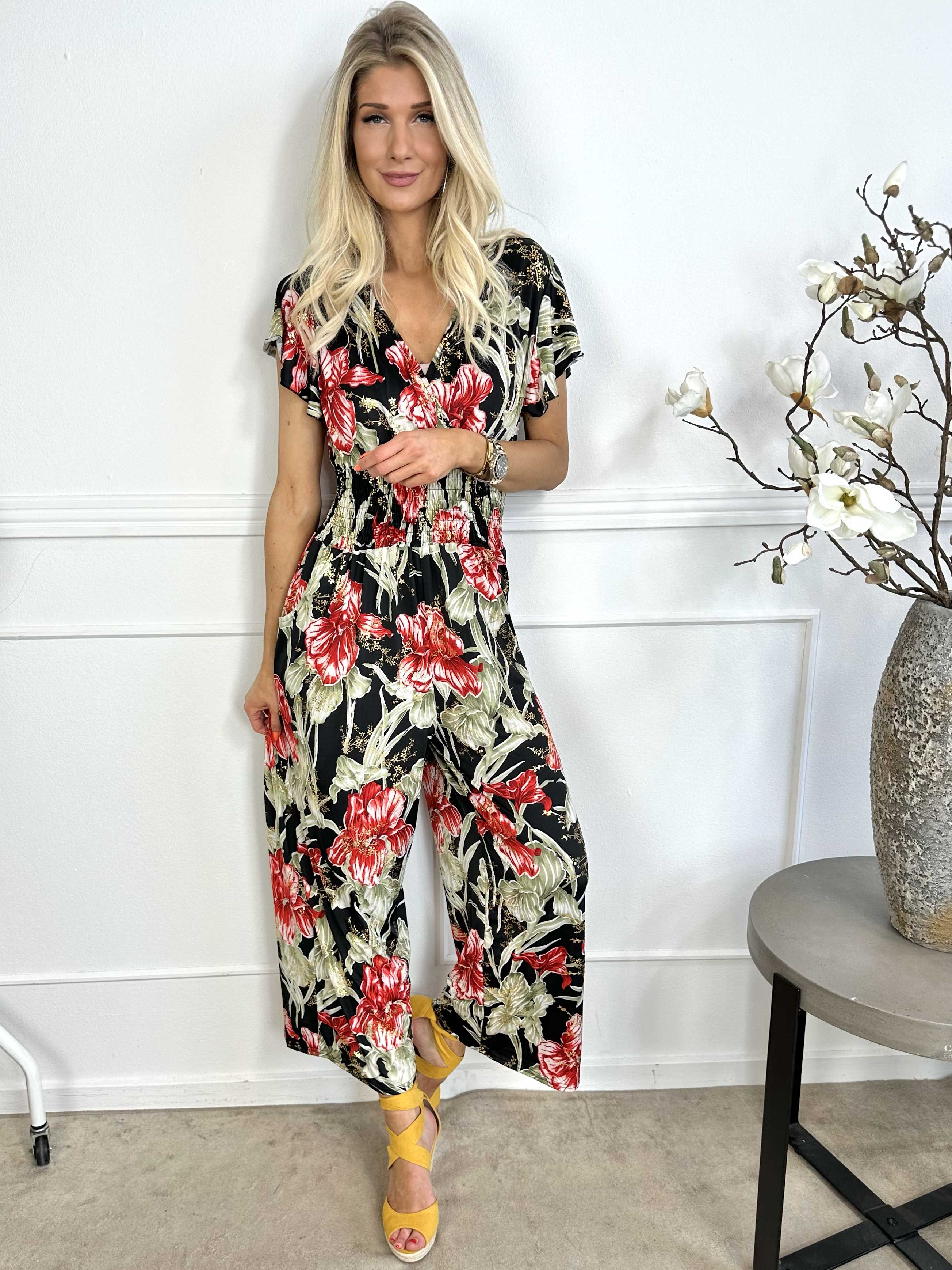 Pams Spring Jumpsuit O/B - Blomstret elastisk buksedragt